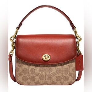 Coach Two-Tone Canvas & Leather Shoulder Bag in Saddle/Rust